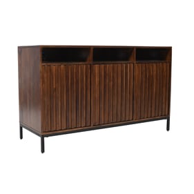 Jofran Furniture Ryder Walnut 50 Inch Fluted Door Console Storage TV Stand ...