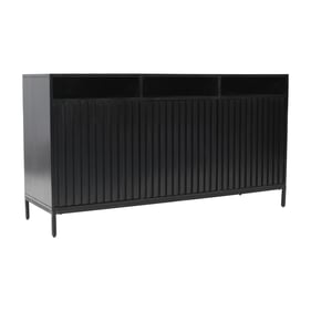 Jofran Furniture Ryder Black 60 Inch Fluted Door Console Storage TV Stand C...