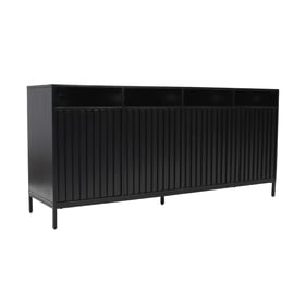 Jofran Furniture Ryder Black 70 Inch Fluted Door Console Storage TV Stand C...