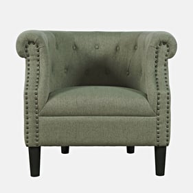 Jofran Furniture Lily Sage Barrel Curved Back Accent Chair with Nailhead Tr...