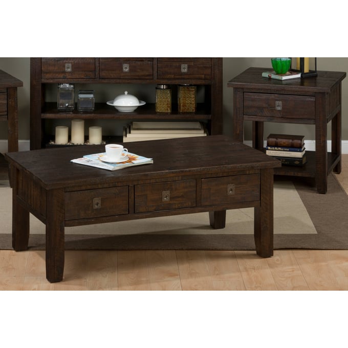 Jofran Furniture Kona Grove Chocolate Dark Brown 3pc 3 Drawer Coffee Table Set JFN-704-OCT-S1