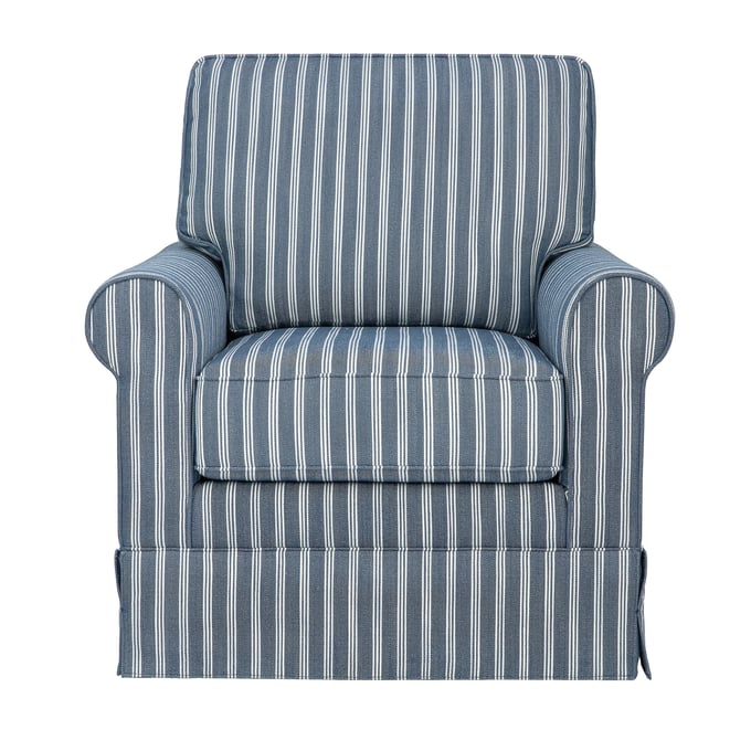 Jofran Furniture Riley Navy Striped Upholstered Skirted Swivel Accent Chair JFN-RILEY-SW-NAVY