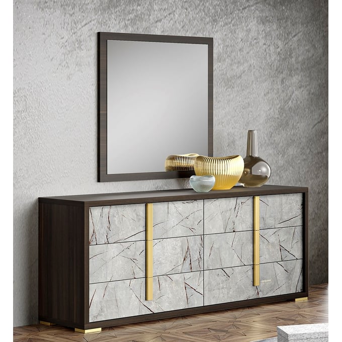 JM Furniture Travertine Dark Oak And Gray Dresser And Mirror JNM-18772-DRMR