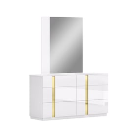 JM Furniture Kyoto White And Titanium Gold Dresser And Mirror