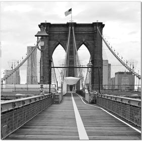 JM Furniture Black White Brooklyn Bridge Flag Wall Art