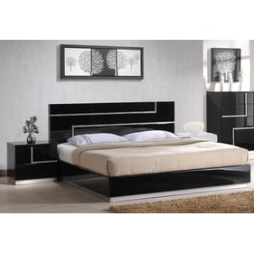 JM Furniture Lucca Black 2pc Bedroom Set with Full Bed and Left Night Stand