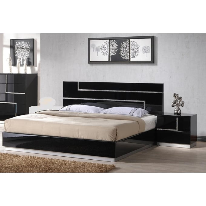 JM Furniture Lucca Black 4pc Bedroom Set With Full Bed And Right Night Stand JNM-17685-BR-S4-BR-4PC