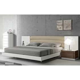 JM Furniture Lisbon White Beige Walnut 4pc Bedroom Set With King Bed And Ri...