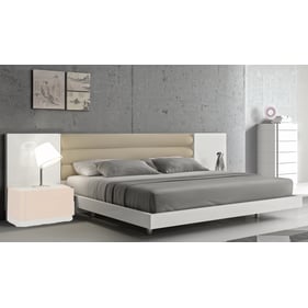 JM Furniture Lisbon White Beige Walnut King Bed