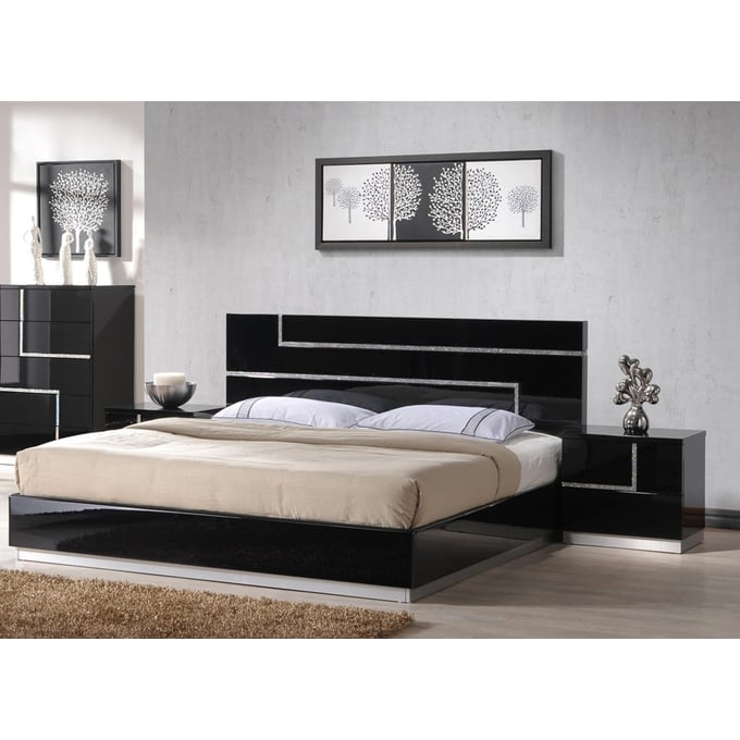 JM Furniture Lucca Black 3pc Bedroom Set with Full Bed JNM-17685-BR-S7