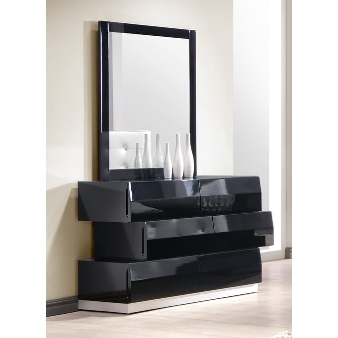 JM Furniture Milan Black Dresser and Mirror JNM-176871-DM