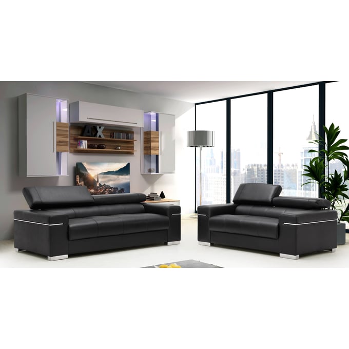 JM Furniture Soho Black Leather 2pc Living Room Set JNM-17655111-LR-S1