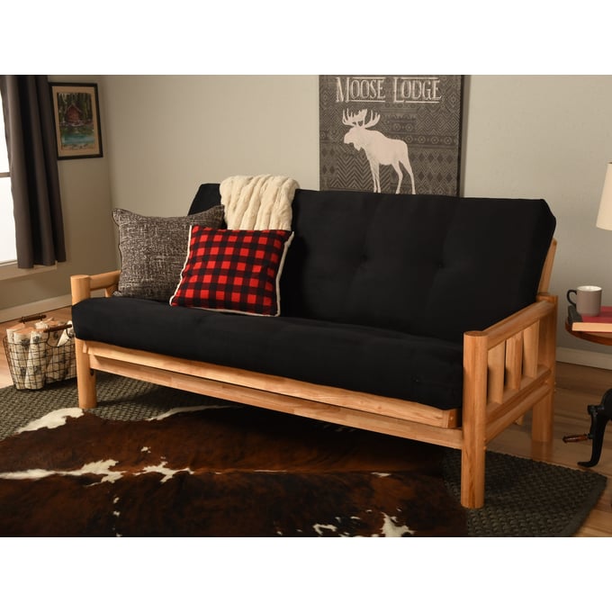 Kodiak Furniture Lodge Natural Frame Suede Black Mattress Futon KOD-KFLDSBLKLF5MD3