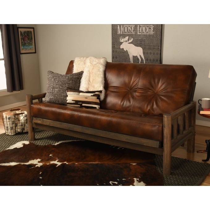 Kodiak Furniture Lodge Walnut Frame Oregon Trail Saddle Mattress Futon KOD-KFLDRWOTSLF5MD3