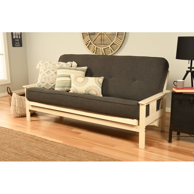 Kodiak Furniture Monterey Antique White Frame Linen Charcoal Mattress Futon KOD-KFMOAWLCHALF5MD3