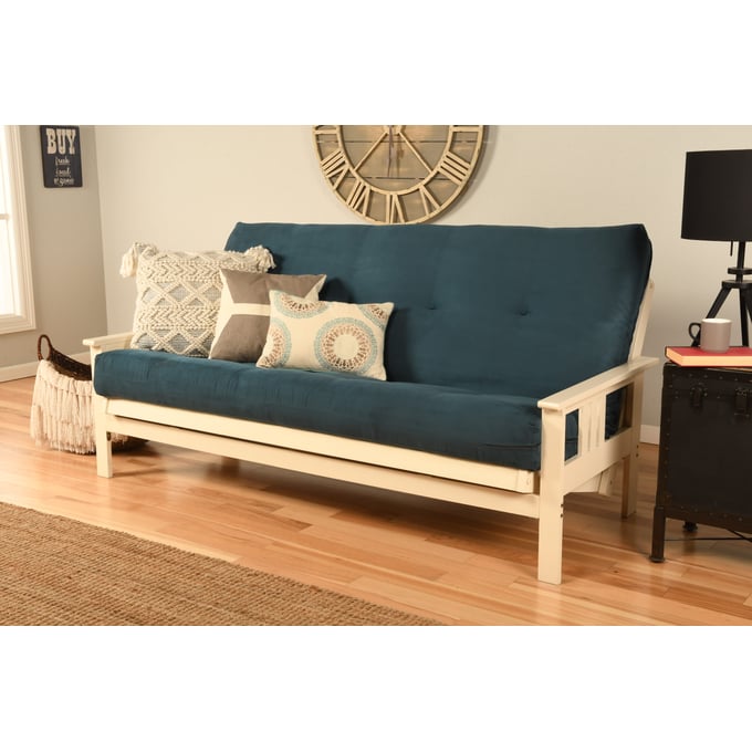 Kodiak Furniture Monterey Antique White Frame Suede Navy Mattress Futon KOD-KFMOAWSNAVYLF5MD3