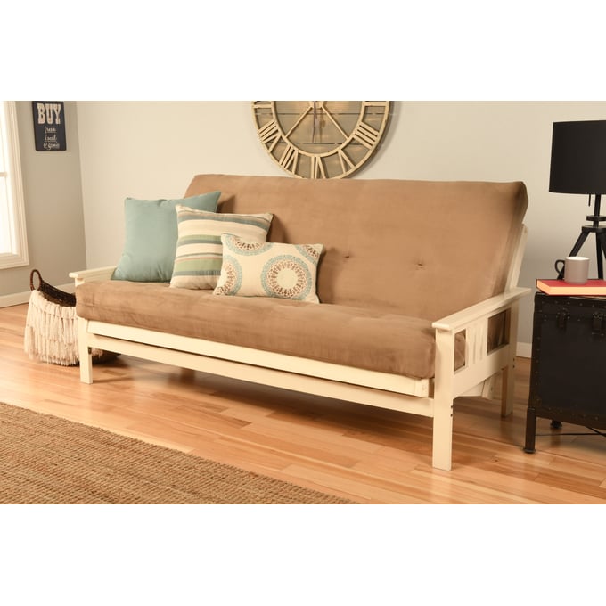 Kodiak Furniture Monterey Antique White Frame Suede Peat Mattress Futon KOD-KFMOAWSPEATLF5MD3