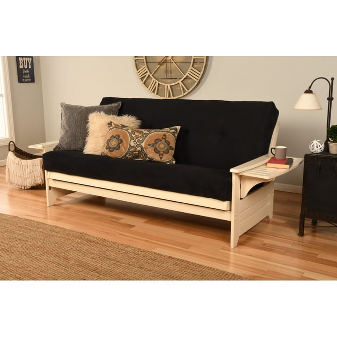 Kodiak Furniture Phoenix Antique White Frame Suede Black Mattress Futon KOD-KFPHAWSBLKLF5MD3