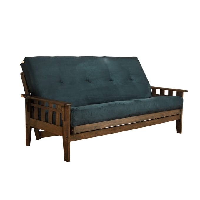 Kodiak Furniture Tucson Walnut Frame Suede Navy Mattress Full Futon KOD-KFTSRWSNAVYLF6MD3