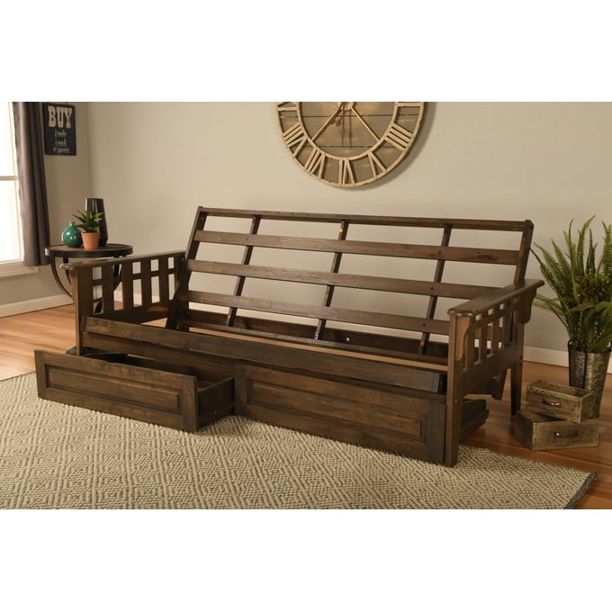 Kodiak Furniture Tucson Rustic Walnut Full Storage Drawers Futon Frame KOD-KFTSDRWFRAMESET3