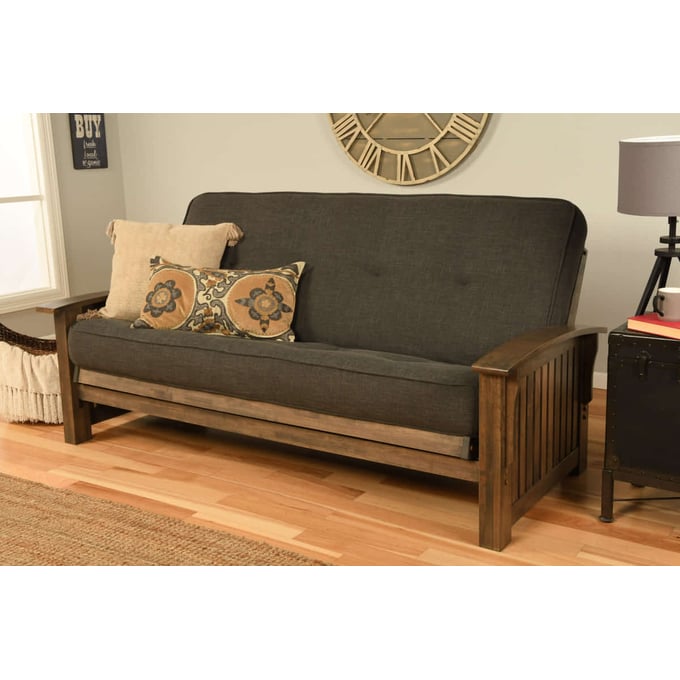 Kodiak Furniture Washington Walnut Frame Linen Charcoal Mattress Futon KOD-KFWARWLCHALFMD3