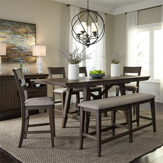 Liberty Double Bridge Dark Chestnut 6pc Gathering Dining Room Set LBRT-152-CD-6GTS