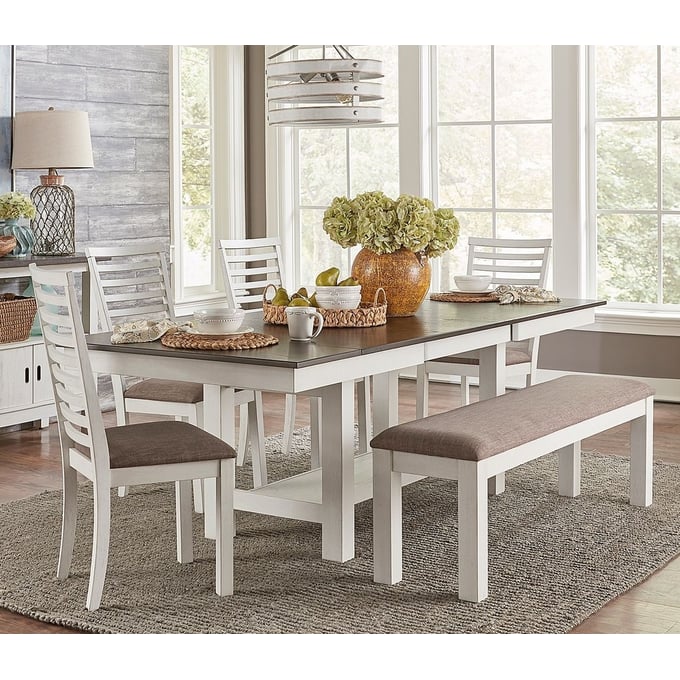 Liberty Brook Bay Textured White Carbon Grey 6pc Dining Room Set With Ladder Back Chair LBRT-182-4094-DR-S5