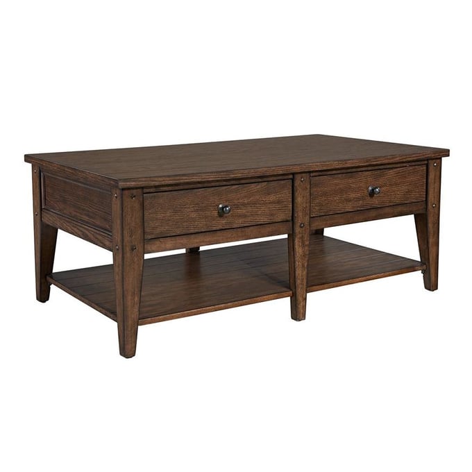 Liberty Lake House Rustic Brown Oak Cocktail Table LBRT-210-OT1010