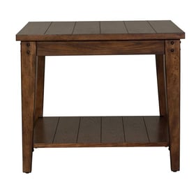 Liberty Lake House Rustic Brown Oak Square Lamp Table