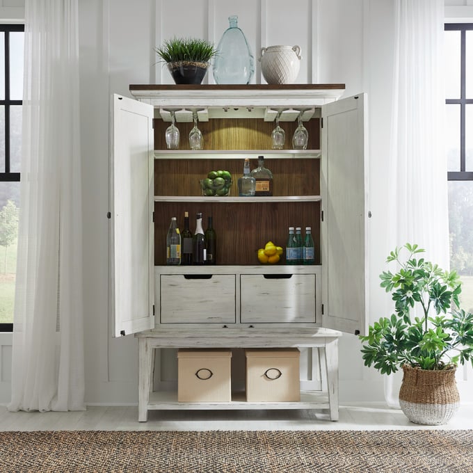 River Place Curio Cabinet In Riverstone White and Tobacco by Liberty