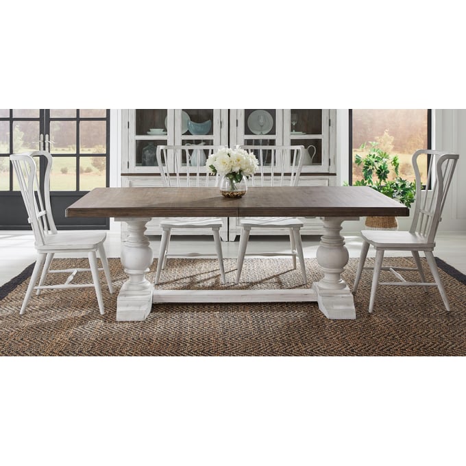 Liberty River Place Riverstone White Tobacco 5pc Trestle Table Set LBRT-237-DR-5TRS