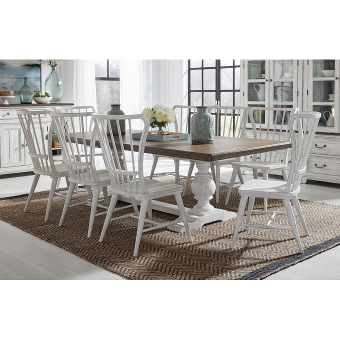 Liberty River Place Riverstone White Tobacco 9pc Trestle Table Set LBRT-237-DR-9TRS