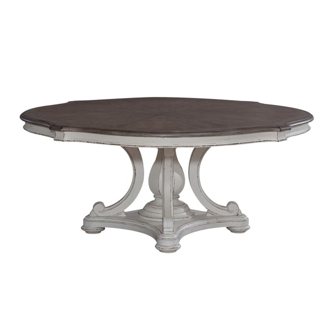 Liberty Magnolia Manor Antique White Weathered Bark 72 Inch Round Pedestal Table LBRT-244-DR-ROS