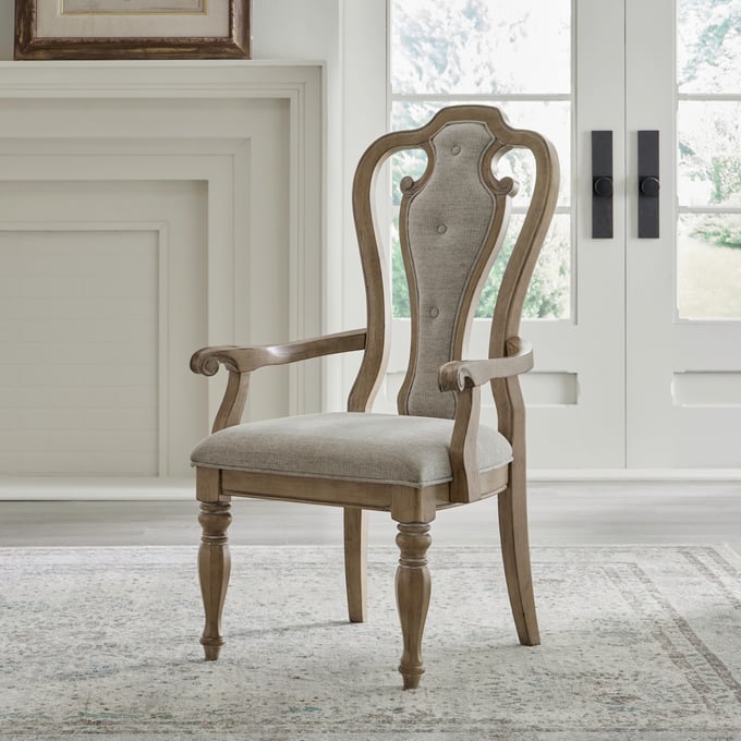 2 Liberty Magnolia Manor Weathered Bisque Splat Back Upholstered Arm Chairs LBRT-244N-C2501A