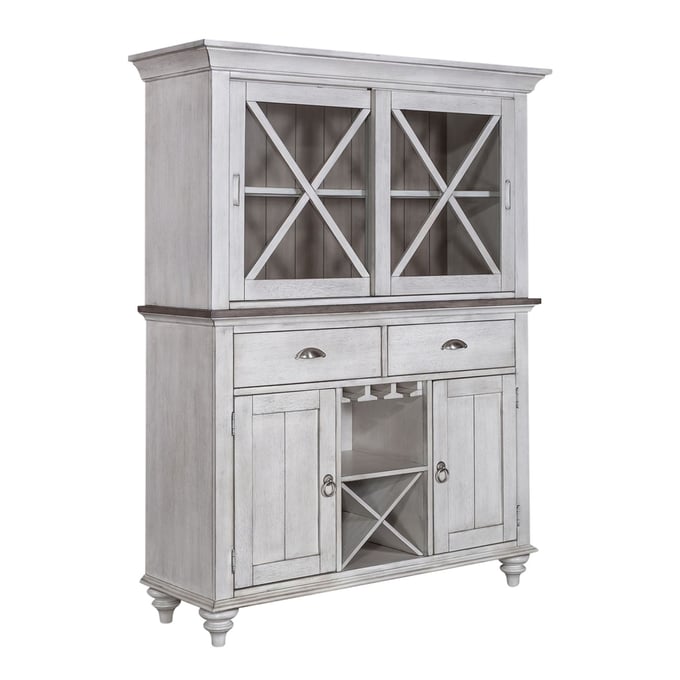 Liberty Ocean Isle Antique White Weathered Pine Buffet and Hutch LBRT-303W-CD-HB