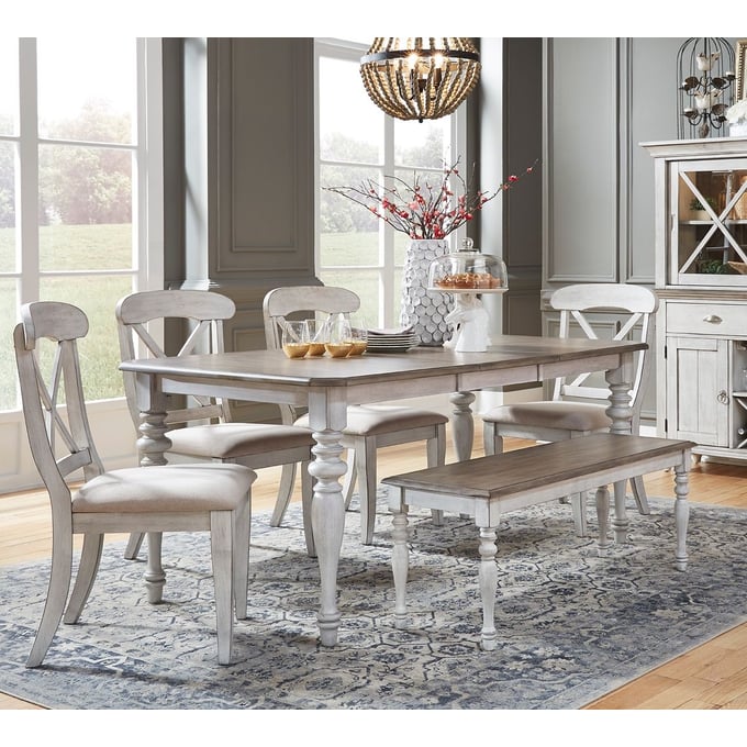 Liberty Ocean Isle Antique White Weathered Pine 6pc Dining Room Set LBRT-303W-T3872-DR-S2