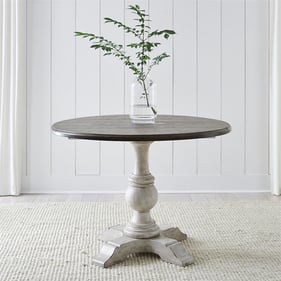 Liberty Cottage Lane White Gray Drop Leaf Single Pedestal Dining Table