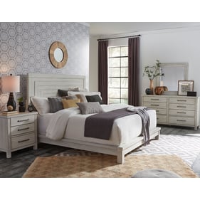 Liberty Modern Farmhouse White Distressing 4pc Bedroom Set With Queen Platf...