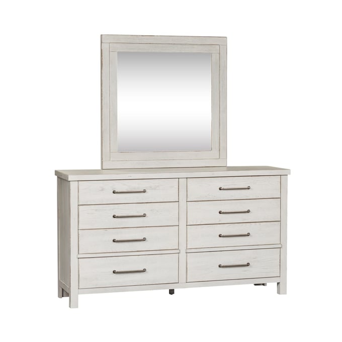 Liberty Modern Farmhouse White Distressing Dresser and Mirror LBRT-406W-BR-DM