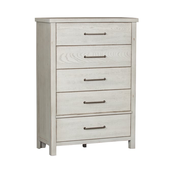 Liberty Modern Farmhouse White Distressing 5 Drawer Chest LBRT-406W-BR41