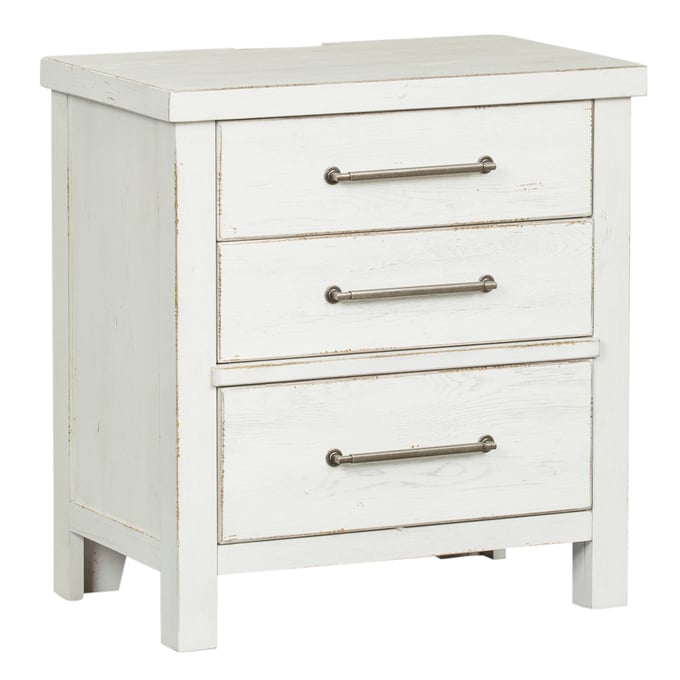 Liberty Modern Farmhouse White Distressing 3 Drawer Night Stand LBRT-406W-BR61