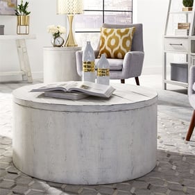 Liberty Modern Farmhouse White Drum 3pc Coffee Table Set