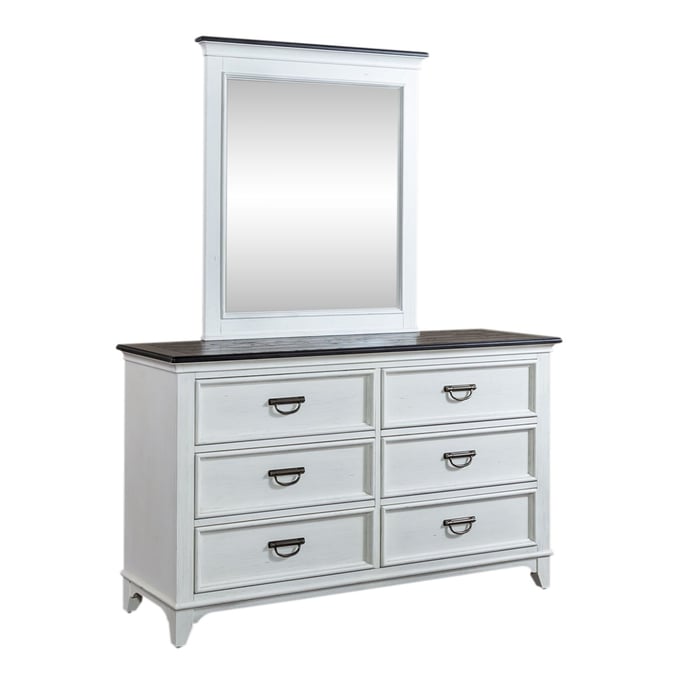 Liberty Allyson Park Wirebrushed White Charcoal Dresser and Mirror LBRT-417-YBR-DM