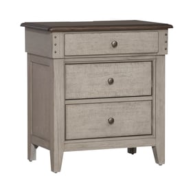 Liberty Ivy Hollow Weathered Linen Dusty Taupe 3 Drawers Night Stand with C...