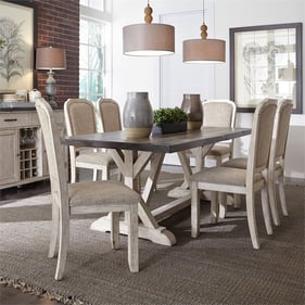 Liberty Willowrun Rustic White Gray Trestle 7pc Dining Room Set