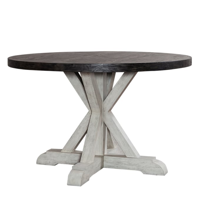 Liberty Willowrun Rustic White Weathered Gray Round Single Pedestal Table LBRT-619-4848-TBL