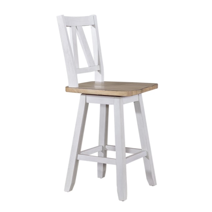 2 Liberty Lindsey Farm Weathered White Sandstone Counter Height Swivel Chairs LBRT-62WH-B250324