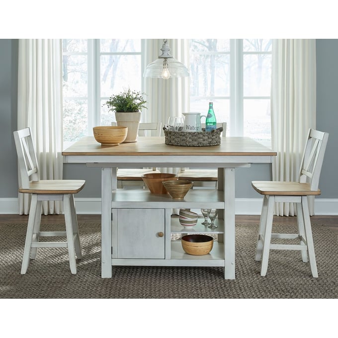 Liberty Lindsey Farm Weathered White Sandstone 5pc Counter Height Set LBRT-62WH-IT5446-BAR-S1