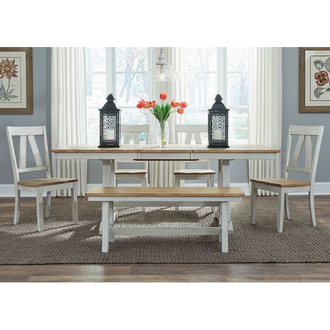 Liberty Lindsey Farm Weathered White Sandstone 6pc Dining Room Set LBRT-62WH-3878-DR-S2