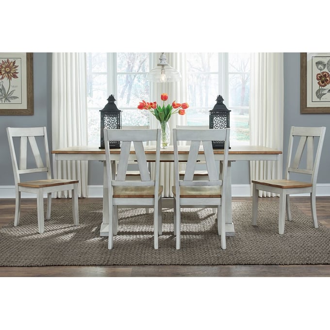 Liberty Lindsey Farm Weathered White Sandstone 7pc Dining Room Set LBRT-62WH-3878-DR-S3